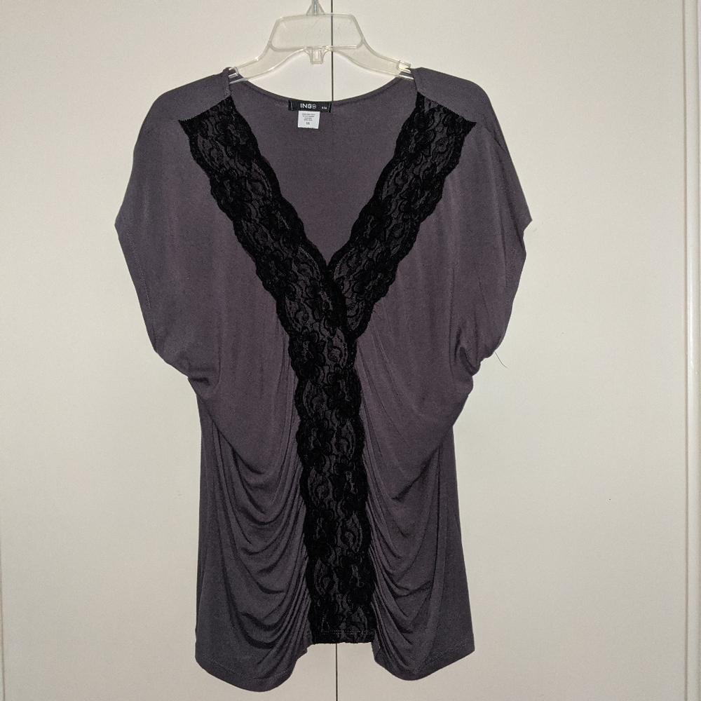 Ing Collection Plus Size Grey Lace Top - 1X